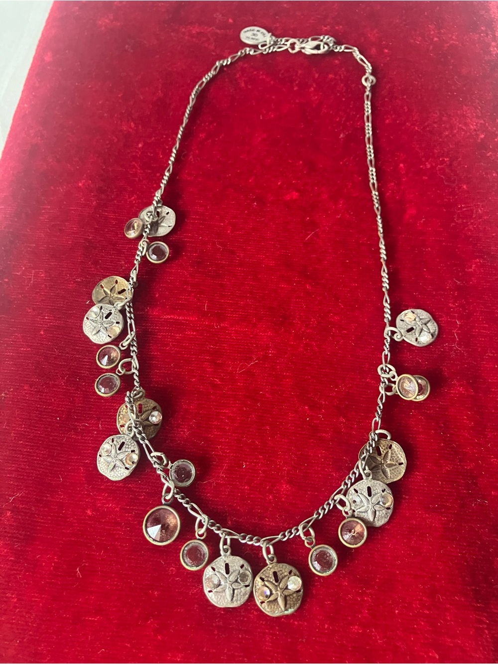 ANNE KOPLIK Designs Dangle Sand Dollar Crystal Charms Vintage Necklace Short